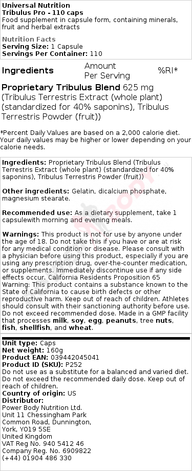 Universal Nutrition Tribulus Pro – 110 caps